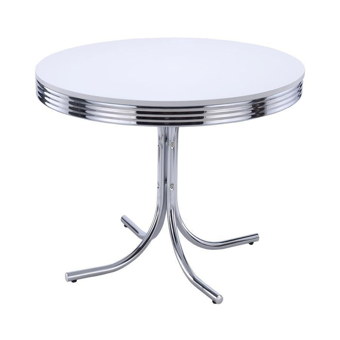 Retro - Round Wood Top Dining Table - White And Chrome