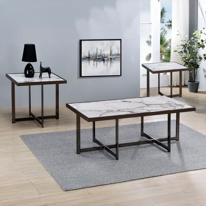 Kayley - 3 Piece Sintered Stone Inlay Occasional Table Set - White / Black