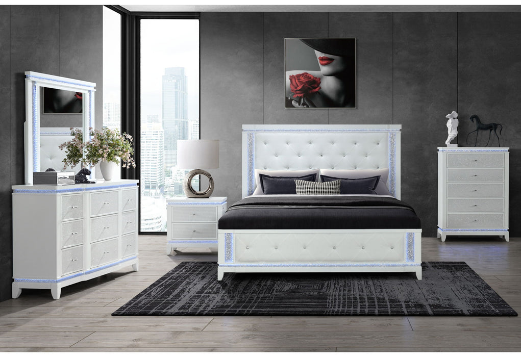 Alina - 5 Piece King Bedroom Set With LED, Cooler, Speaker And USB - White - Albert's Furniture (Wayne, MI)