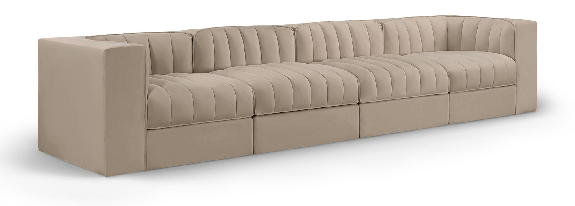 Rummi - Velvet Performance Fabric Upholstered 4 Piece Modular Sofa