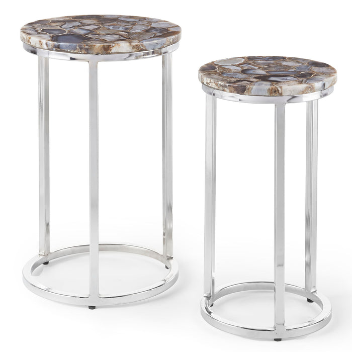Onyx - Agate Top Nesting Table - Pearl Silver