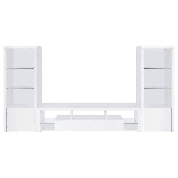 Lance - 3 Piece TV Entertainment Center With Shelves - Gloss White