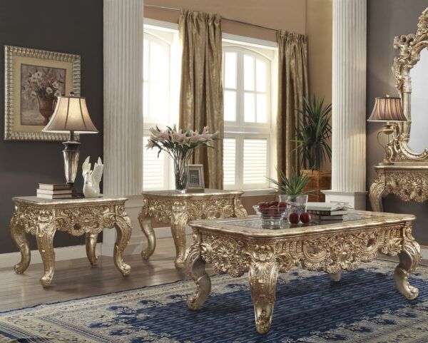 HD-998G - 3 Piece Coffee Table Set - Gold With Rust Highlights