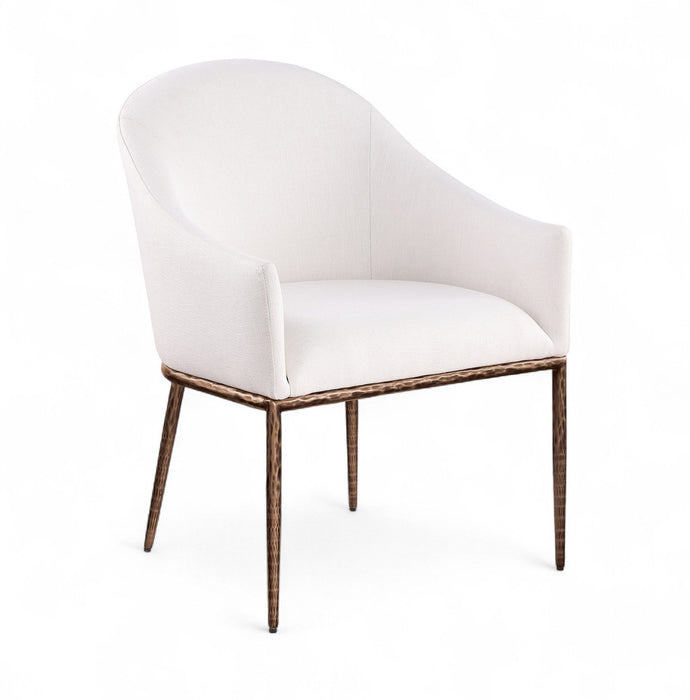 Ferro - Linen Textured Performance Fabric Upholstered Dining Arm Chair - Cream / Brushed Bronze
