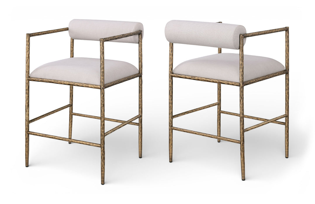 Axis - Linen Textured Beige Fabric Upholstered Counter Stool (Set of 2)