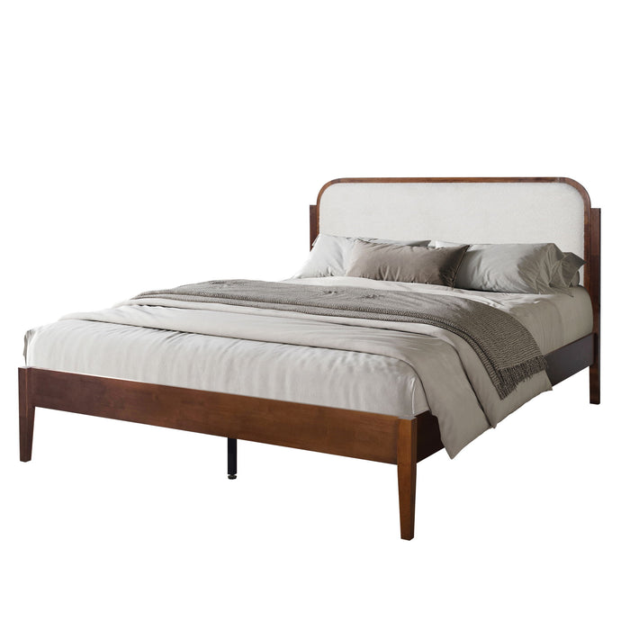Hawthorne - 5/0 Queen Platform Bed With White Upholstered Headboard - Brown - Albert's Furniture (Wayne, MI)