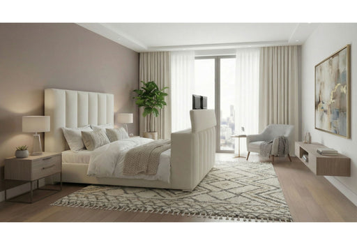 Serenity - King Bed With Speaker, TV Lift, Fireplace - Cream - Albert's Furniture (Wayne, MI)