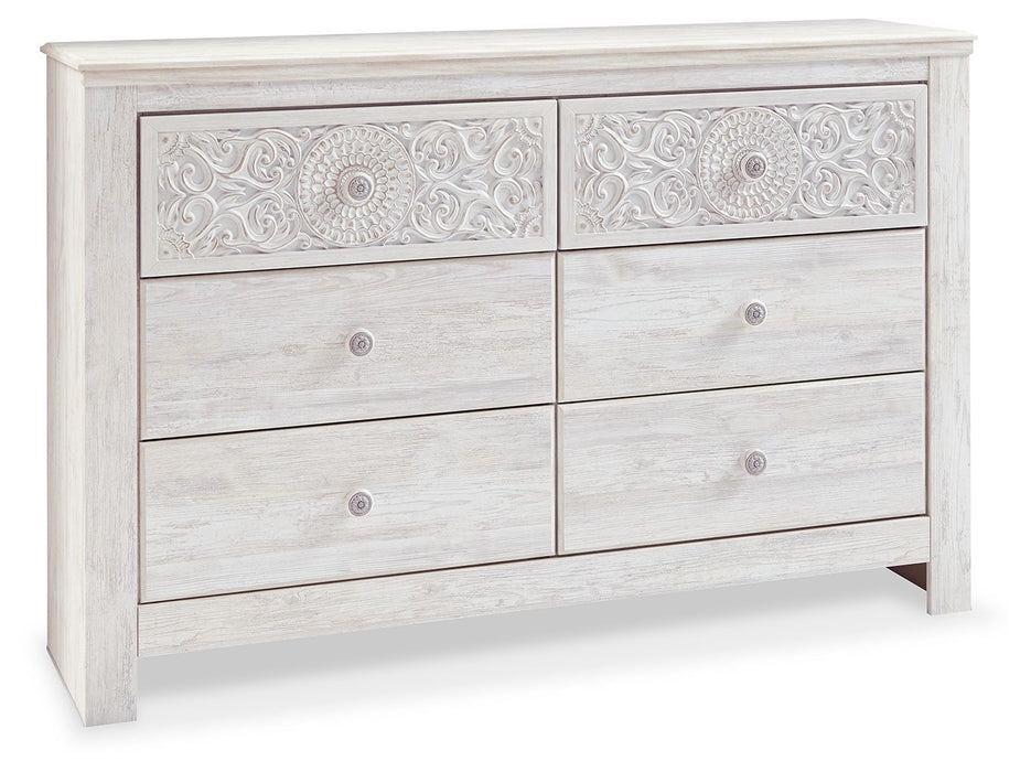 Paxberry - Six Drawer Dresser - Medallion Drawer Pulls - Whitewash