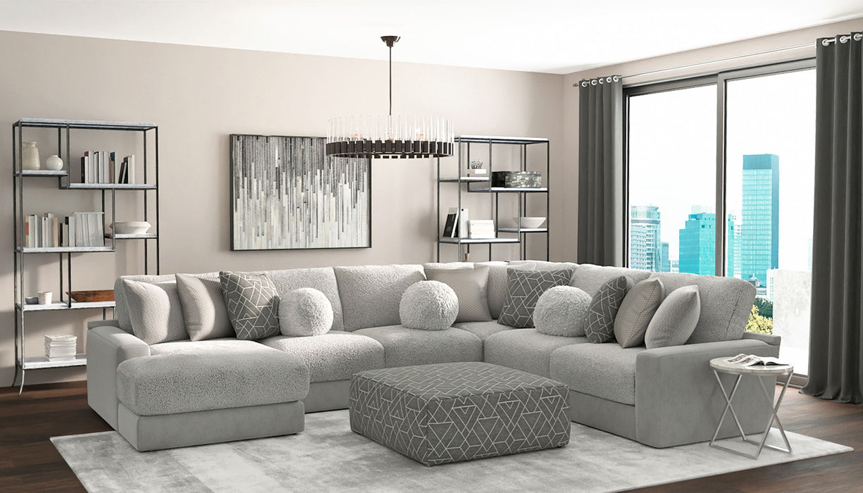Canyon - 4 Piece Sectional With Cuddler Seat Cushions, Included Accent Pillows And Cocktail Ottoman (Left Side Facing Chaise) - Platinum