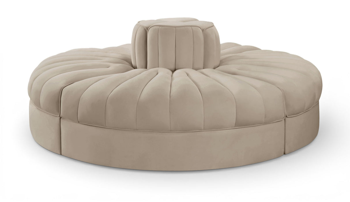 Rummi - Round Velvet Performance Fabric Upholstered 4 Piece Modular Sofa