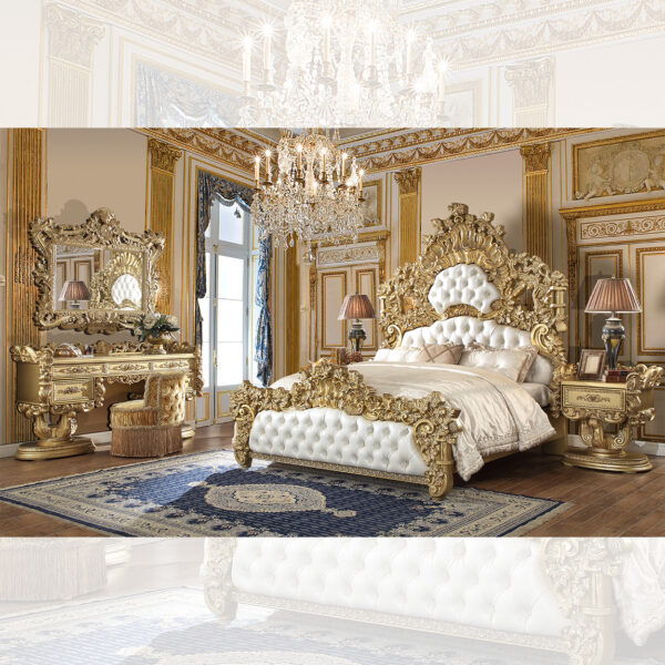 HD-8086 - 5 Piece Eastern King Bedroom Set - Bright Gold