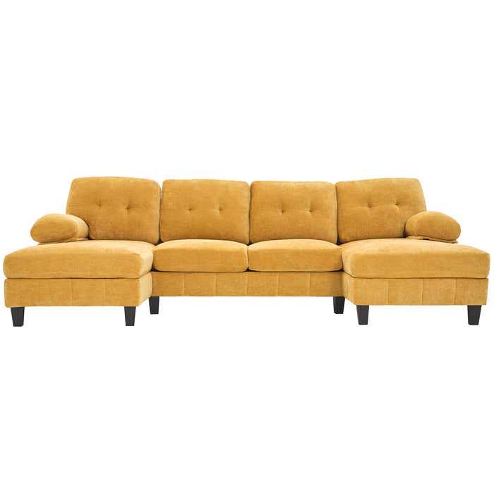 U-Shaped Sectional Sofa 103.5" Fabric Couch With Dual Chaise Lounges, Storage Pockets, Armrest Pillows
