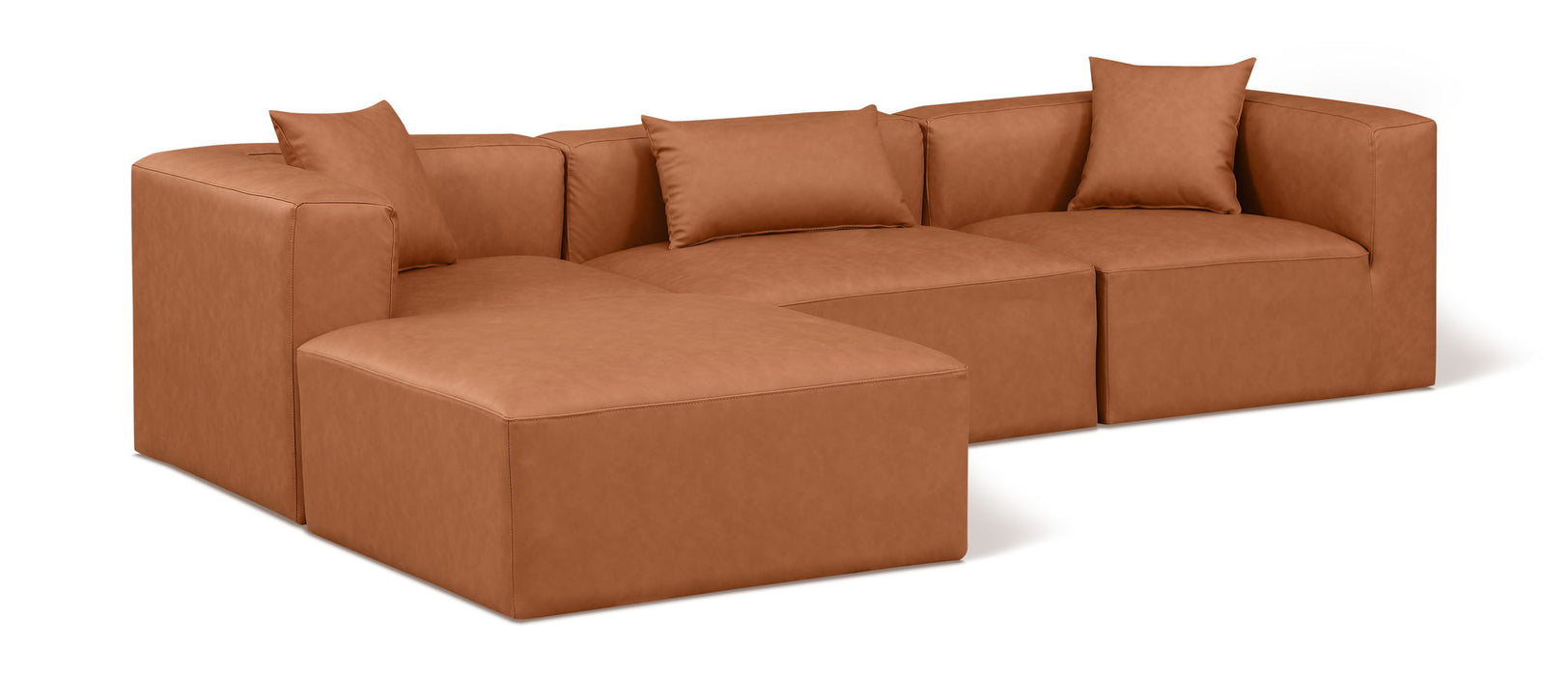 Cube - 4 Piece Modular Sectional With Chaise - Cognac