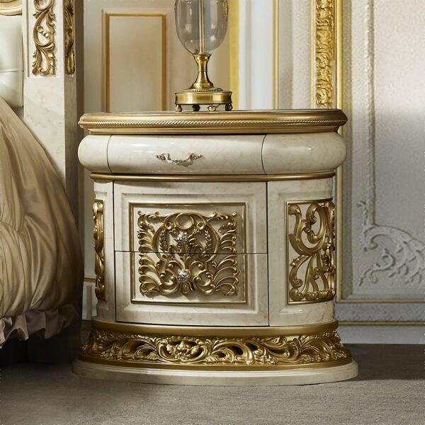 HD-903 - Nightstand - Ivory With Gold Highlights