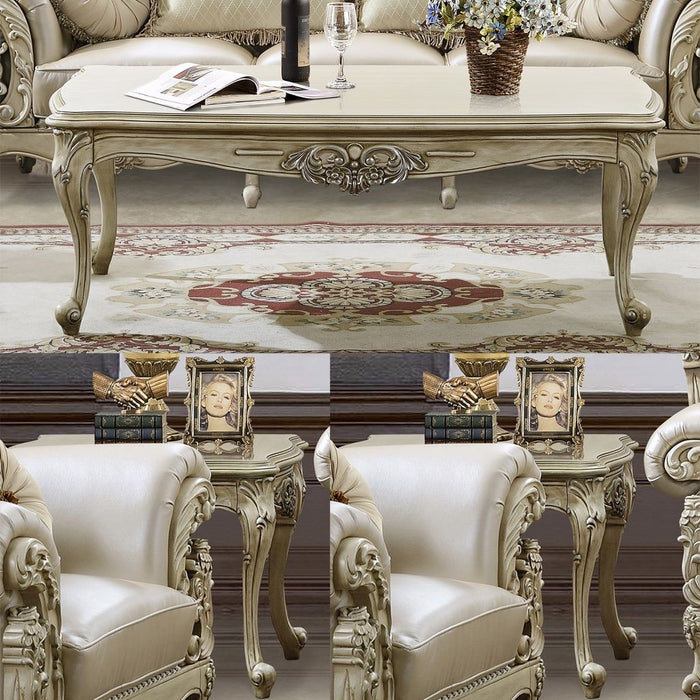 HD-32 - 3 Piece Coffee Table Set - Ivory With Silver Highlight