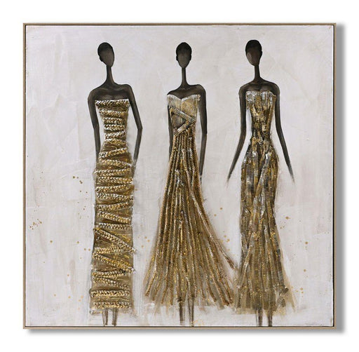 Golden Silhouette Trio - 40" x 40" Framed Wall Art - Beige - Albert's Furniture (Wayne, MI)