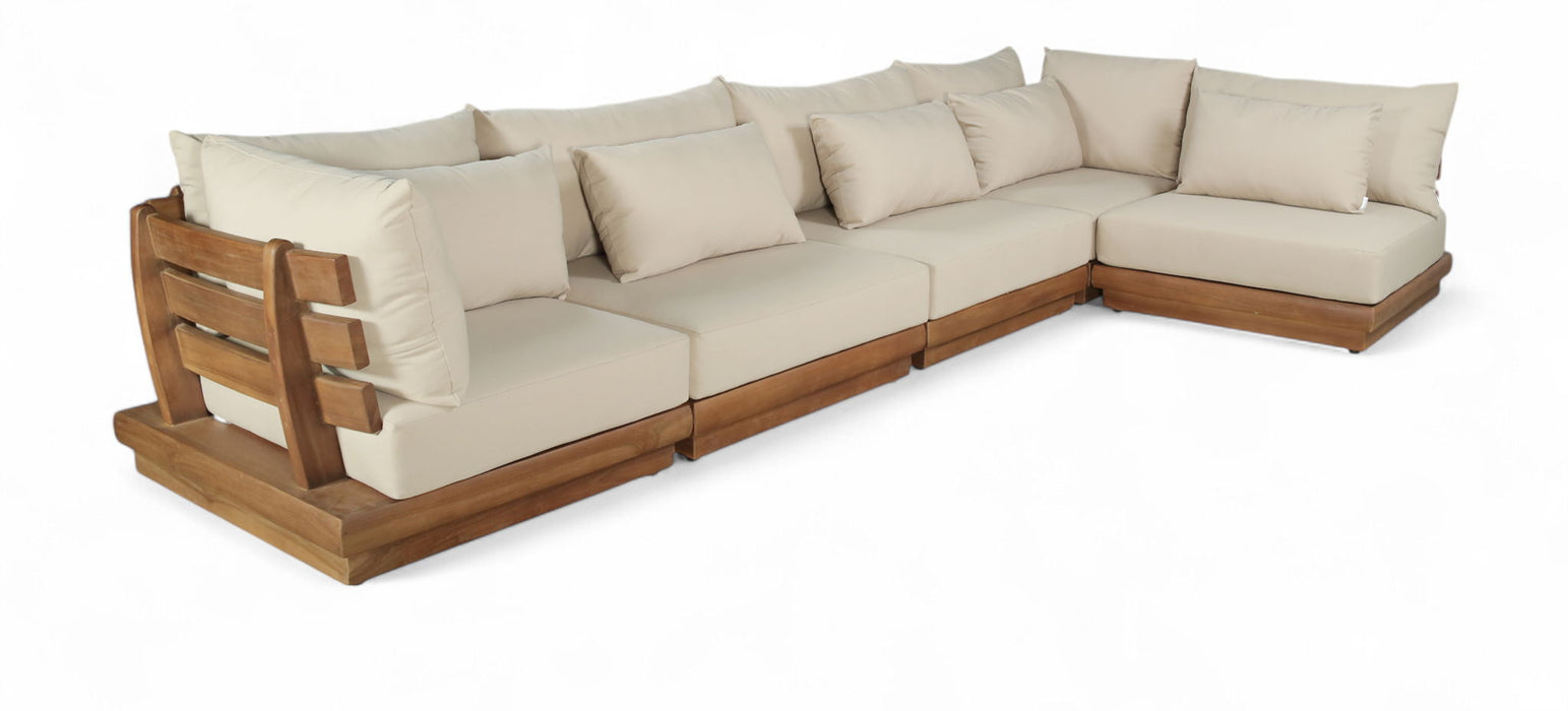 Mirella - 5 Piece Water Resistant Fabric Upholstered Outdoor Patio Modular Sectional