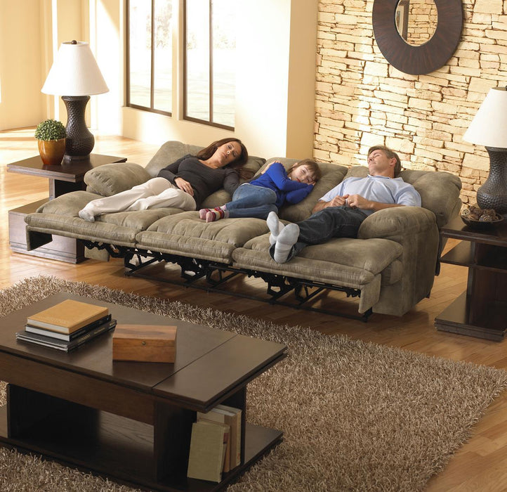 Catnapper Voyager Lay Flat Reclining Sofa with Drop Down Table in Brandy