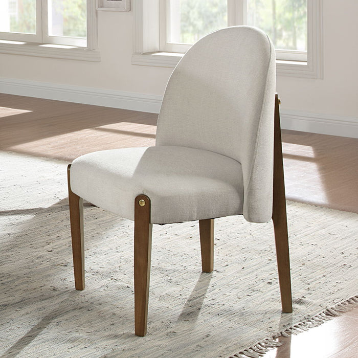 Gamarya - Side Chair (Set of 2) - White Fabric & Oak