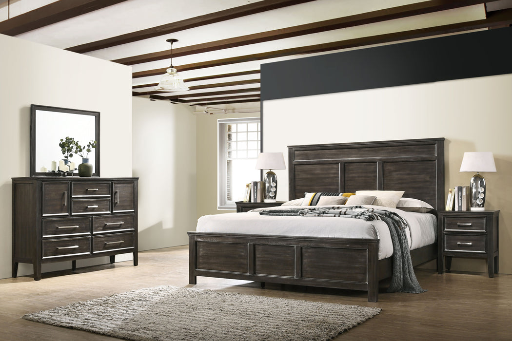 Andover - 6/6 Eastern King 5 Piece Bedroom Set (Bed, Dresser, Mirror, 2 Nightstands) - Nutmeg