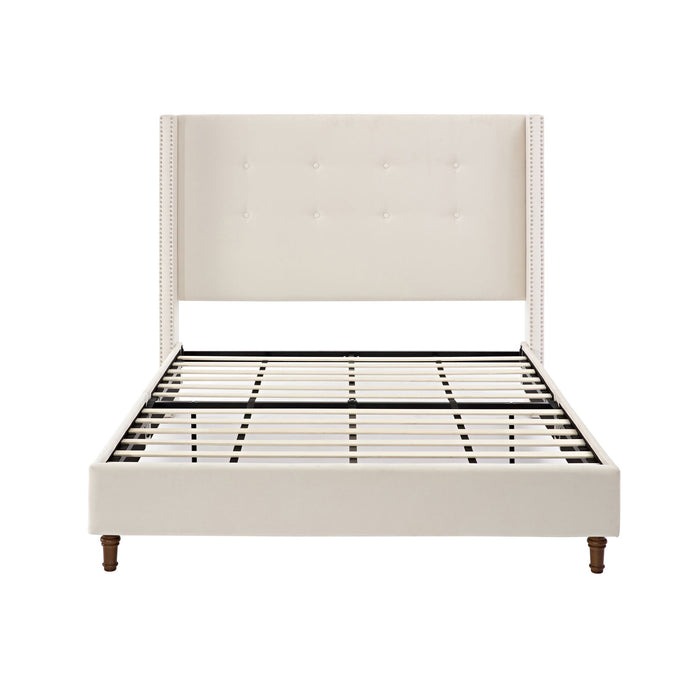 Peyton - Upholstered Bed With 54" High Headboard, Traditional Hand Buttoned Tufting