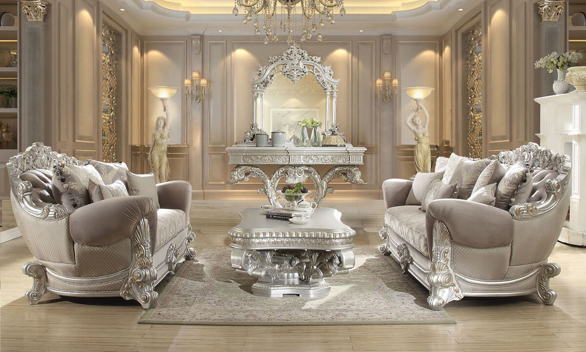 HD-372 - 3 Piece Sofa Set - Silver With Gold Highlight