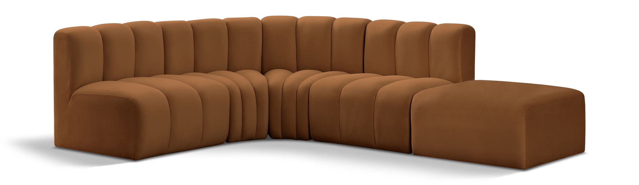 Arc - Velvet 5 Piece Corner Modular Sofa - Saddle