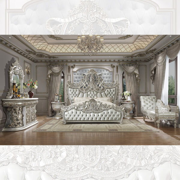 HD-8088 - 5 Piece Eastern King Bedroom Set - Silver With Gold Highlight