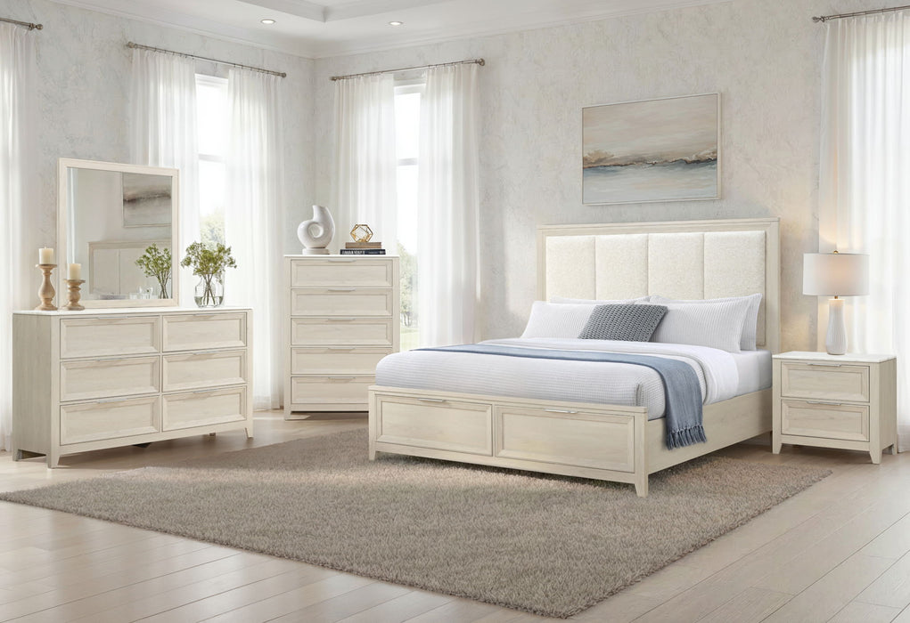 Mariah - 5 Piece King Bedroom Set (Bed, Dresser & Mirror, Nightstand, Chest) - Beige