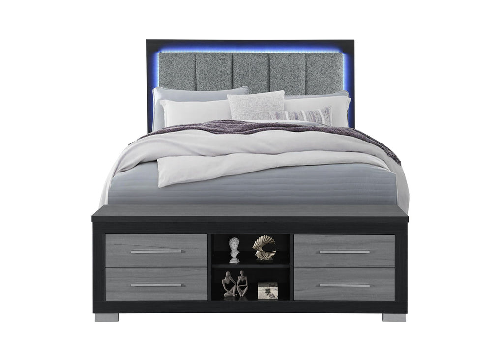 Emma - Queen Bed With LED And USB - Black / Gray