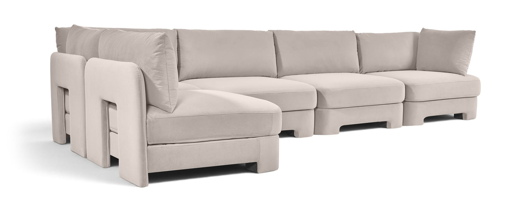 Hammond - Velvet Performance Fabric Upholstered 5 Piece L-Shaped Sectional