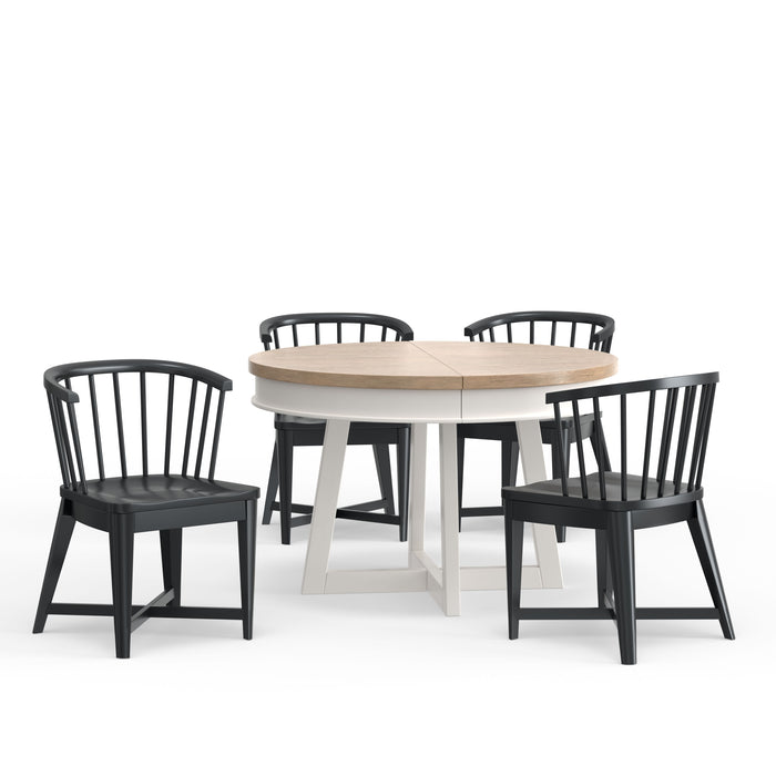 Americana Modern Dining - 48-66" Round Dining Table And 4 Barrel Chairs - Cotton