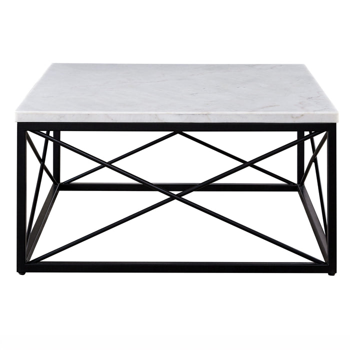 Skyler - White Marble Top Square - White