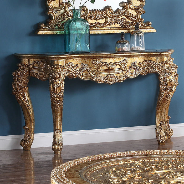 HD-328G - Console Table - Metallic Gold With Rust Marbeling