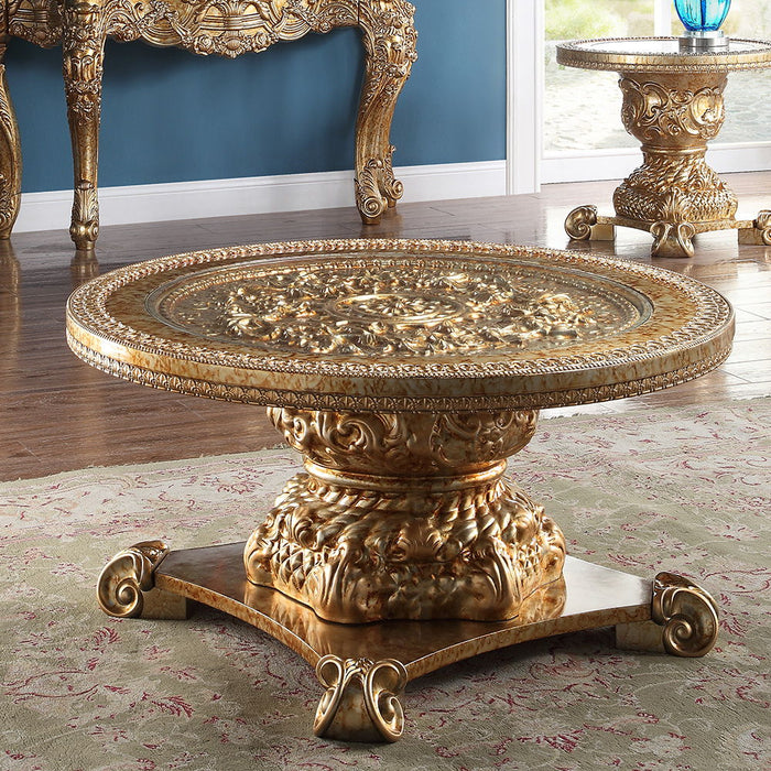 HD-328G - Coffee Table - Metallic Gold With Rust Marbeling