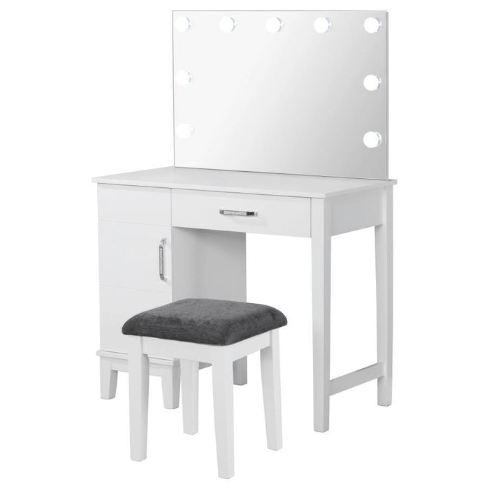 Elijah - Vanity Set With Lighting & Stool - White And Dark Gray