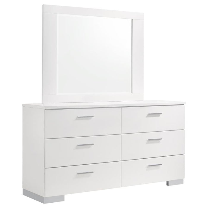 Felicity - 6-Drawer Wood Dresser With Mirror - White High Gloss