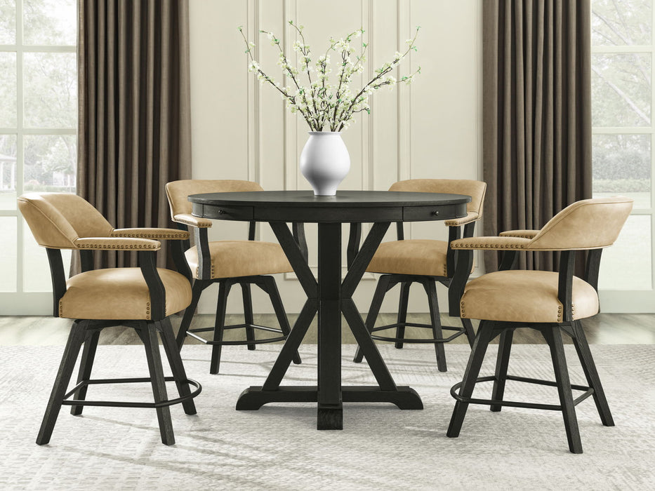 Rylie - 6 Piece Counter Dining Set (Counter Table With Game Top & 4 Counter Chairs) - Black / Sand