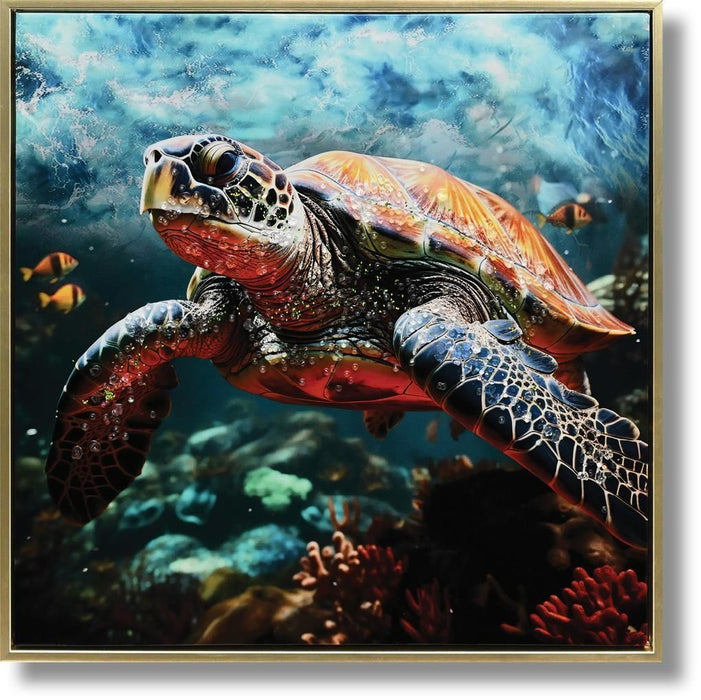 Azure Tide Turtle - 21" x 21" Framed Wall Art - Blue - Albert's Furniture (Wayne, MI)