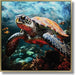 Azure Tide Turtle - 21" x 21" Framed Wall Art - Blue - Albert's Furniture (Wayne, MI)