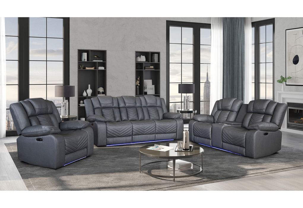 U7069 - Power Reclining Sofa/Power Console Reclining Loveseat With LED +Immersive Sound/Power Recliner - Gray