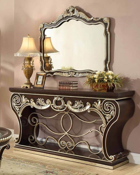 HD-213 - Console Table - Dark Brown With Gold Highlight