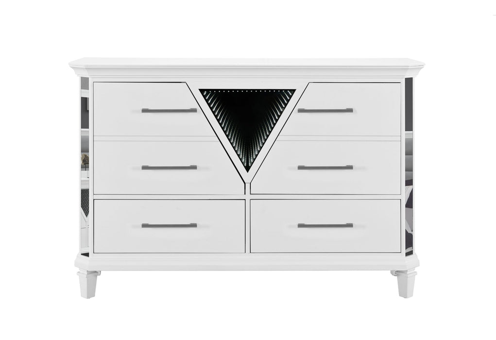 Marco - Dresser With LED 3D Mirror - Metallic White