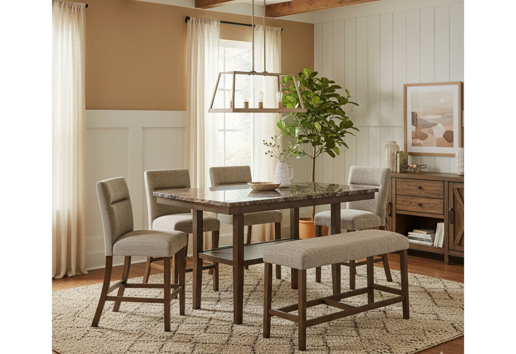 D4355 - 7 Piece Dining Room Set (Bar Table With 6 Bar Stools) - Dark Brown - Albert's Furniture (Wayne, MI)