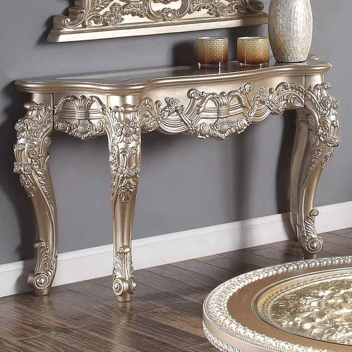 HD-328C - Console Table - Cherry With Gold Highlights