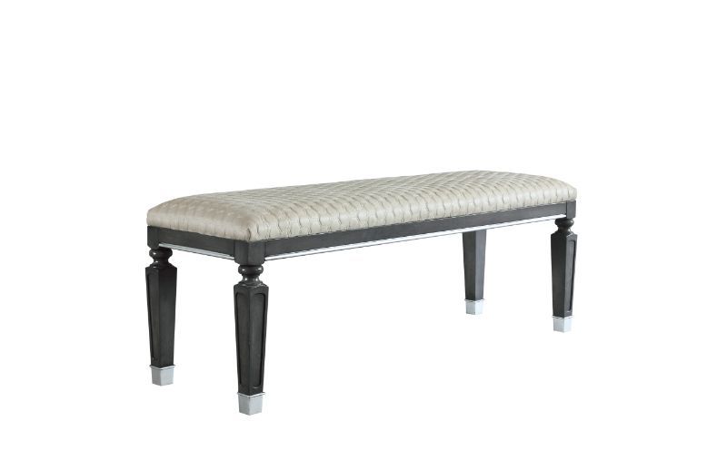 House - Beatrice Bench - Two Tone Beige Fabric, Charcoal Finish