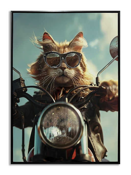Wind Rider Cat - 21" x 29" Framed Wall Art - Black - Albert's Furniture (Wayne, MI)