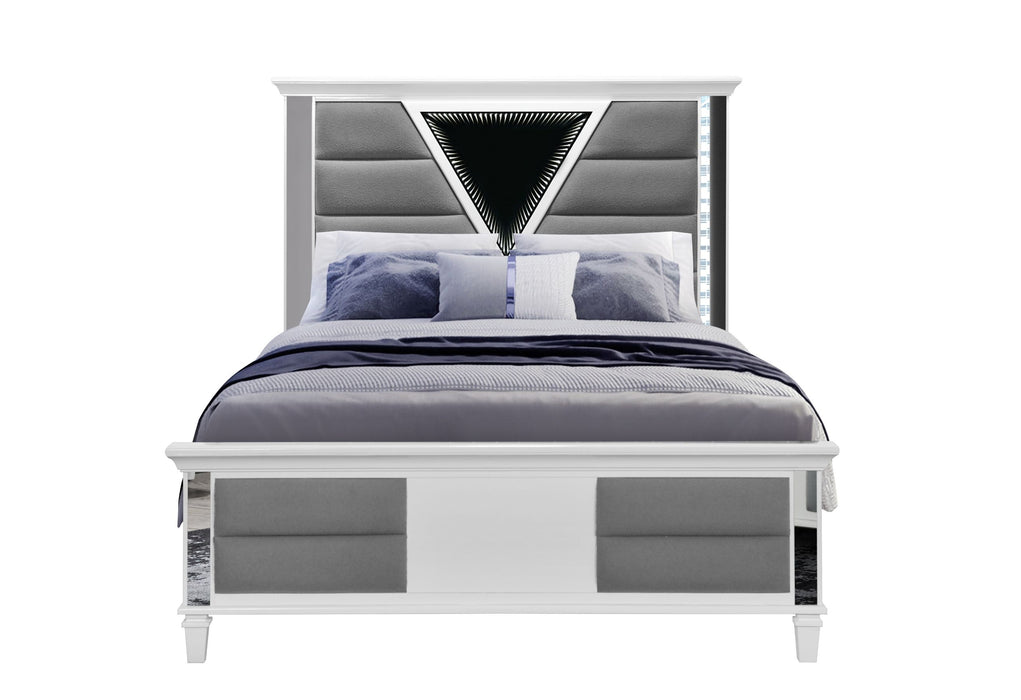 Marco - Full Bed Upholstered Headboard With LED 3D Mirror - Metallic White