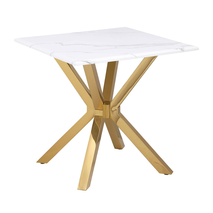 Visalia - Faux Marble Top Stainless Steel End Table - Gold