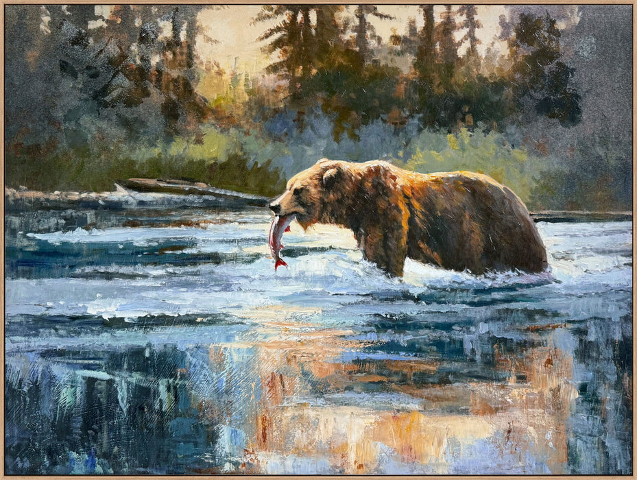 Catch At First Light - 48 X 36 - Hand-Embellished Canvas In Frame - Blue